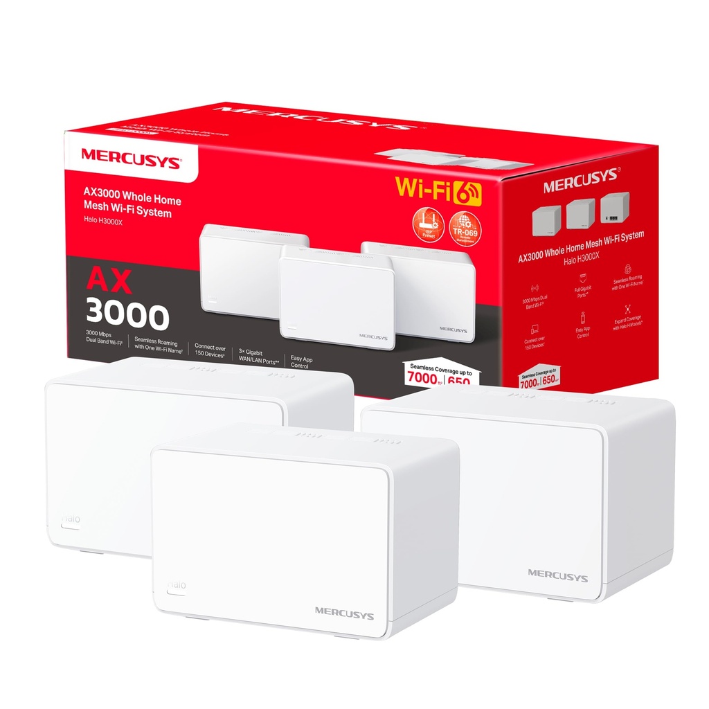 SISTEMA WIFI MESH AX3000 MERCUSYS HALO H3000X (650M²) (3xGIGABIT) (PACK 3)