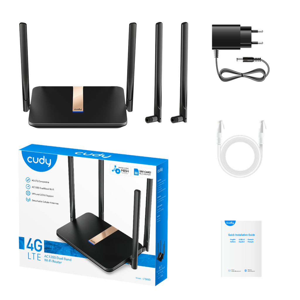 ROUTER WIFI AC1200 CUDY LT500D 4G LTE SIM (4 ANTENAS) (4 FAST)
