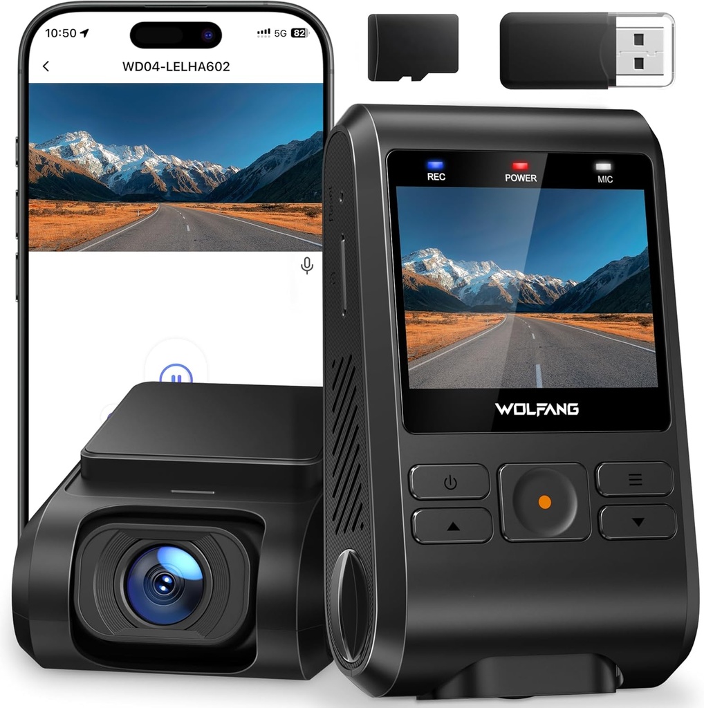 CAMARA COCHE DASH CAM 3" WOLFANG WD04 170º 2.5K 1440P + APP + CARGADOR + LECTOR MSD + MSD 32GB 