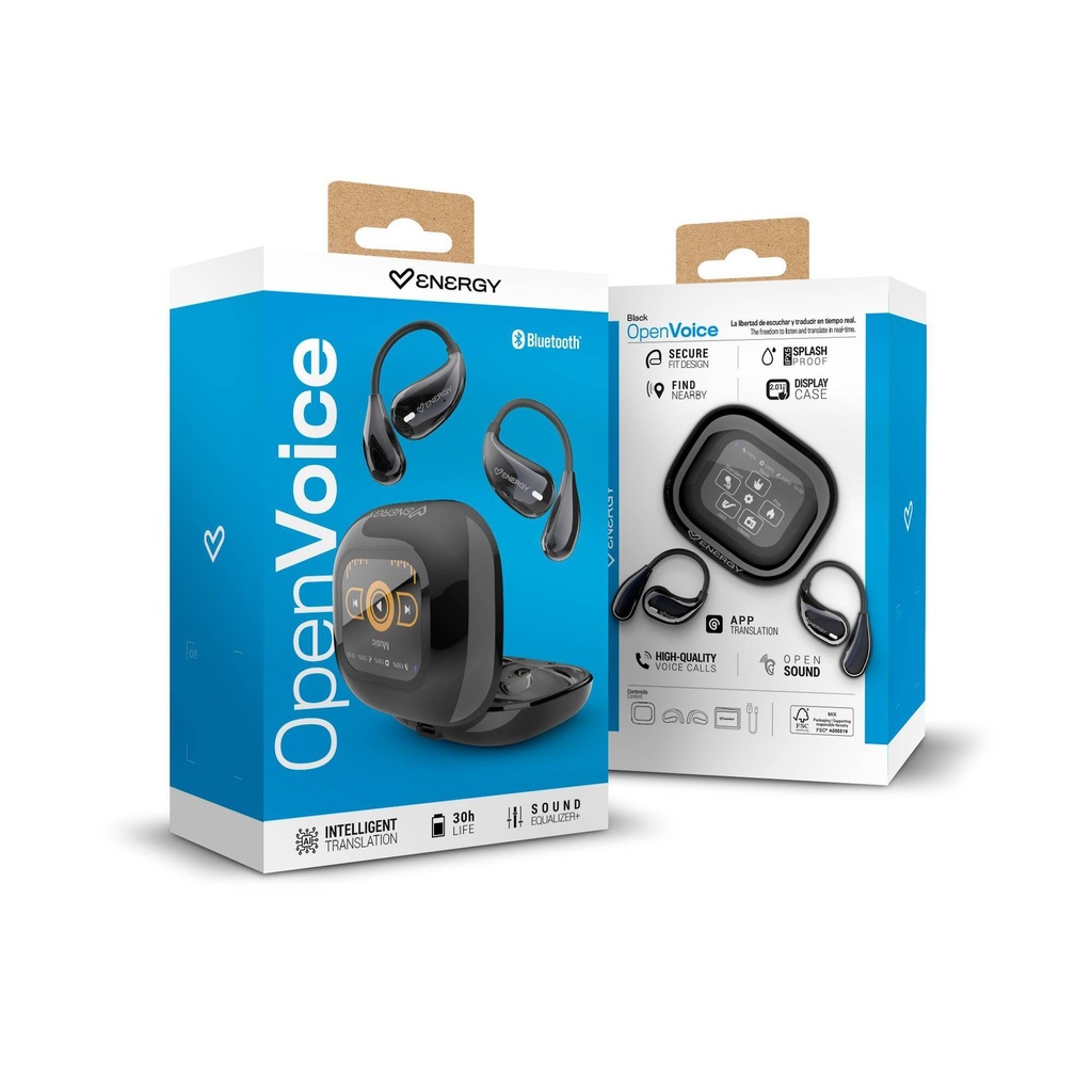 AURICULARES OWS BLUETOOTH 5.4 ENERGY SISTEM OPENVOICE TRADUCCION IA PANTALLA IPX5