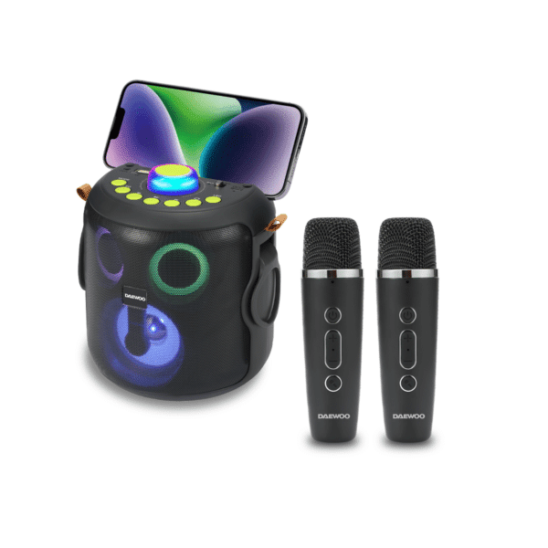 ALTAVOZ BLUETOOTH 5.4 TWS RGB 15W (AUX-MSD-USB) + 2 MICROS INALAMBRICOS DAEWOO DW3008