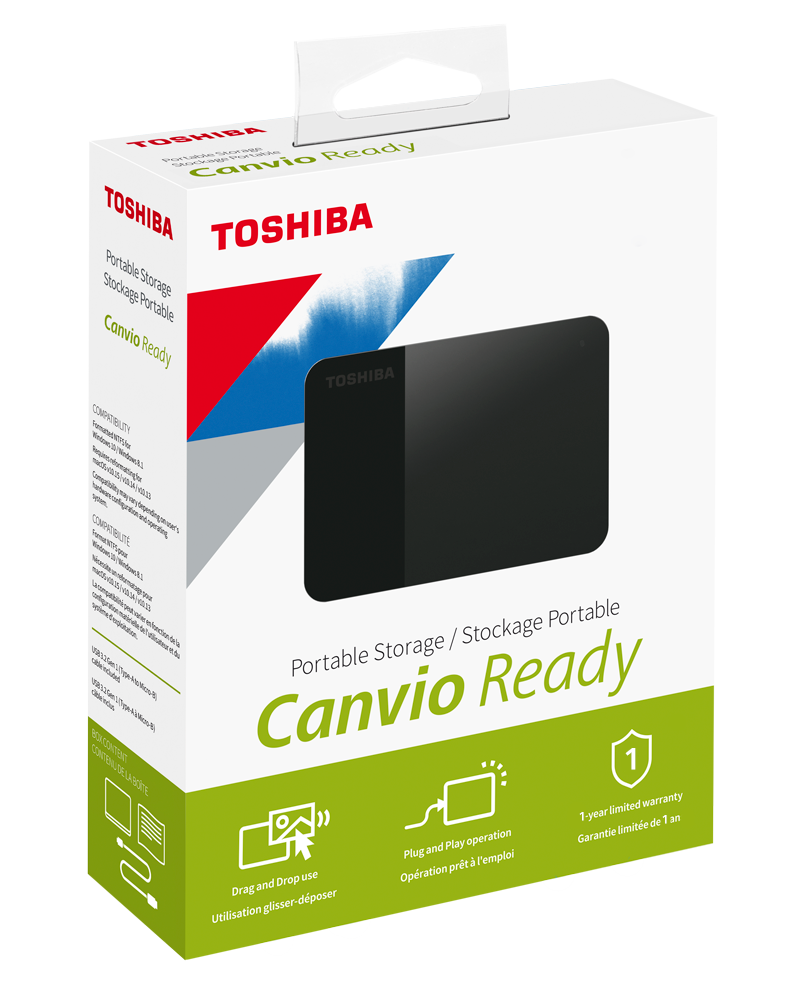 DISCO DURO EXTERNO 2,5" 1TB USB 3.2 TOSHIBA CANVIO READY SENSOR SHOCK HDTP310EK3AA (NTFS)
