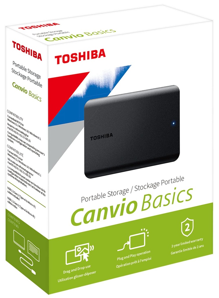 DISCO DURO EXTERNO 2,5" 1TB USB 3.2 TOSHIBA CANVIO BASICS HDTB510EK3AA (NTFS)