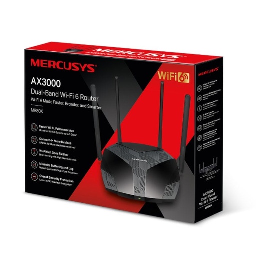 [Z020803] ROUTER WIFI AX3000 MERCUSYS MR80X (4 ANTENAS) (3 GIGABIT)