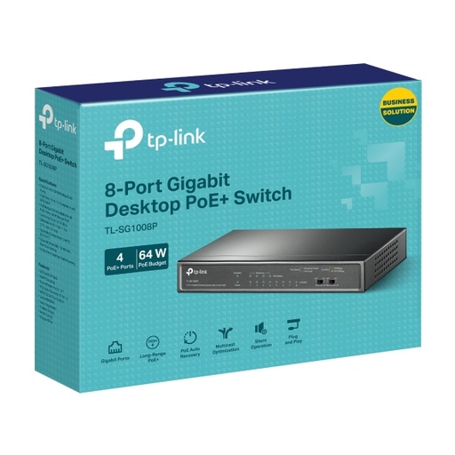 [Z021781] SWITCH 8 PUERTOS 4xPOE+ 30W (64W MAX) TP-LINK TL-SG1008P (GIGABIT)