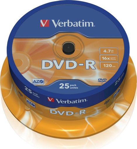 [Z010029] DVD-R VERBATIM 4.7GB 120MIN 16X AZO TARRINA 25 UDS 43522